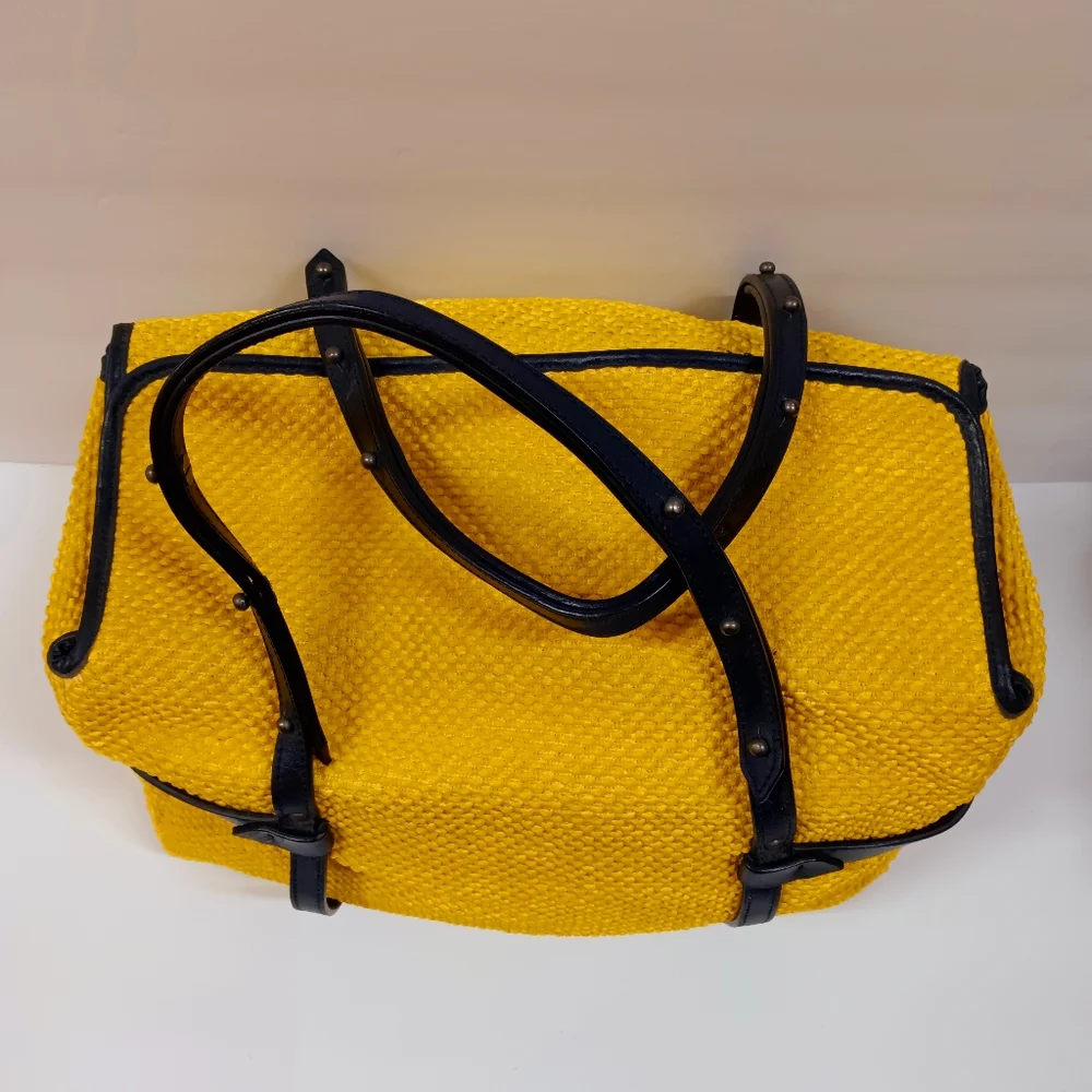ALMI Bag Italian Nubby Textured Fabric with Genuine Black Leather Trim & Straps